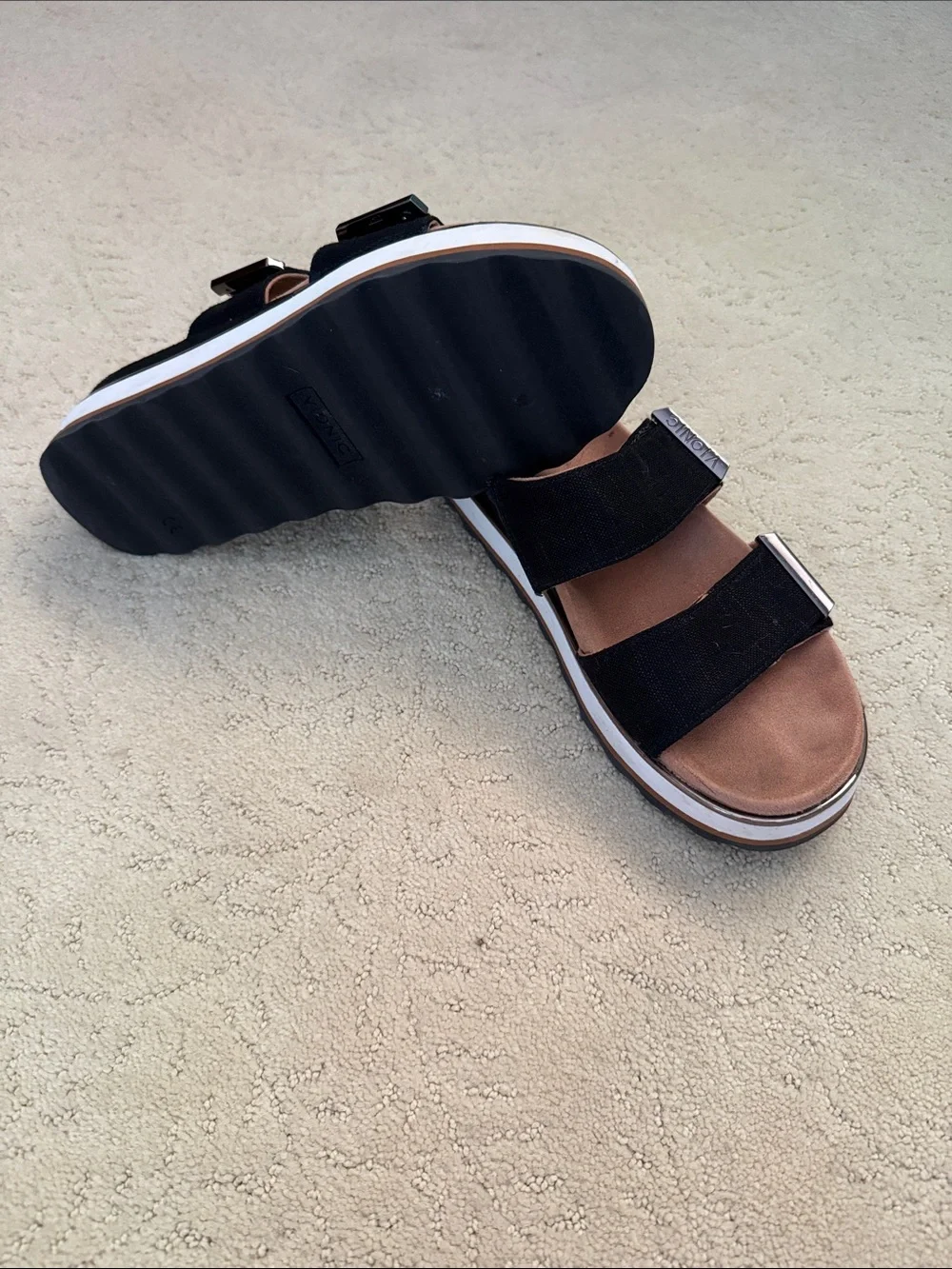 Vionic Black Dual-Strap Platform Slide Sandals